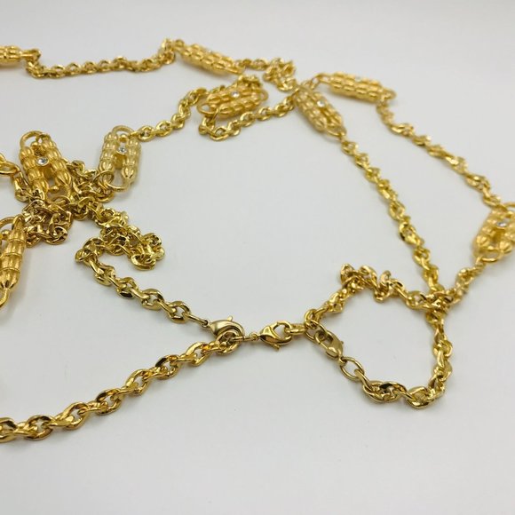 Necklace double strand gold tone textured with clear rhinestones by JBK 24" - 30 - Picture 4 of 4